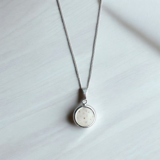 Round Necklaxe keepsake Memorial DNA Jewellery made with breastmilk Ashes Cord Hair - handmade in wales - Sterling Silver