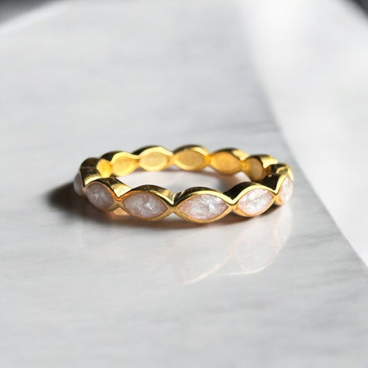 9K Yellow Gold Eternity Band with Breastmilk DNA keepsake Marquise Stones - Handmade in Wales