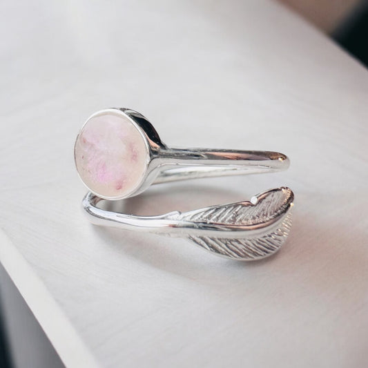 Sterling Silver Adjustable Feather Ring with Breastmilk and Cord DNA keepsake - Handmade in Wales - can be made with ashes